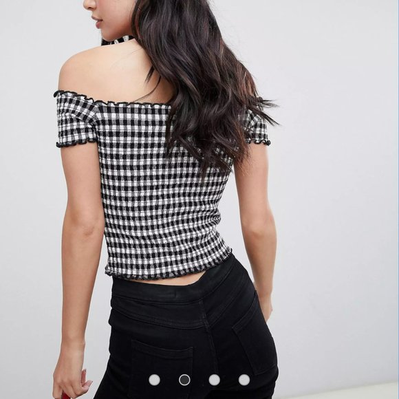 Hollister Off The Shoulder Top, Black and White, Small - Picture 2 of 5